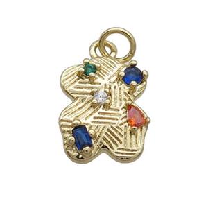 Copper Bear Pendant Pave Zircon Gold Plated, approx 11-14mm