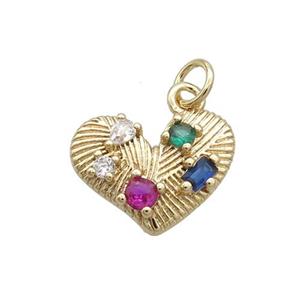 Copper Heart Pendant Pave Zircon Gold Plated, approx 12-15mm