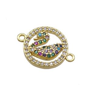 Copper Swan Connector Pave Zircon Circle Gold Plated, approx 14mm dia