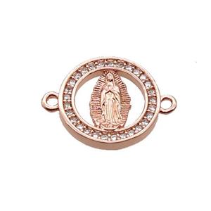 Copper Circle Connector Pave Zircon Virgin Mary Rose Gold, approx 14mm dia