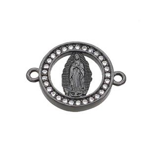 Copper Circle Connector Pave Zircon Virgin Mary Black Plated, approx 14mm dia