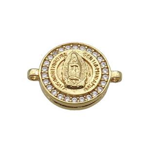Copper Circle Connector Pave Zircon Virgin Mary Gold Plated, approx 16mm dia