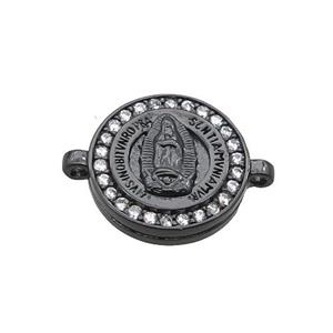 Copper Circle Connector Pave Zircon Virgin Mary Black Plated, approx 16mm dia