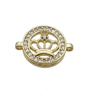 Copper Crown Connector Pave Zircon Circle Gold Plated, approx 16mm dia
