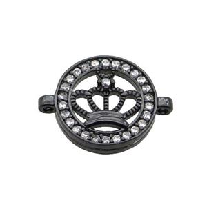 Copper Crown Connector Pave Zircon Circle Black Plated, approx 16mm dia