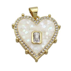 Copper Heart Pendant Pave Shell White Gold Plated, approx 20mm