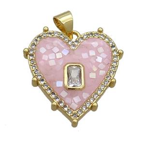 Copper Heart Pendant Pave Shell Pink Gold Plated, approx 20mm