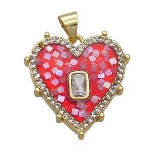 Copper Heart Pendant Pave Shell Red Gold Plated, approx 20mm