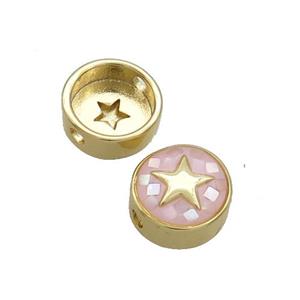 Copper Button Beads Pave Shell Pink Star Gold Plated, approx 11mm dia