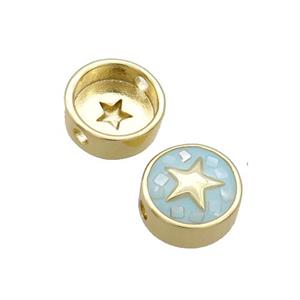 Copper Button Beads Pave Shell Aqua Star Gold Plated, approx 11mm dia