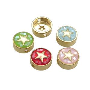 Copper Button Beads Pave Shell Star Gold Plated Mixed, approx 11mm dia