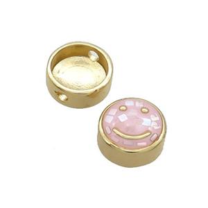 Copper Button Beads Pave Shell Pink Smileface Gold Plated, approx 11mm dia