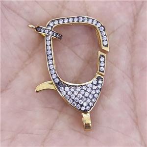 Copper Lobster Clasp Pave Zircon Gold Plated, approx 17-26mm