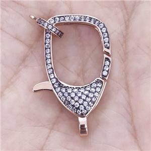 Copper Lobster Clasp Pave Zircon Rose Gold, approx 17-26mm