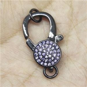 Copper Lobster Clasp Pave Purple Zircon Black Plated, approx 10-22mm