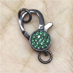 Copper Lobster Clasp Pave Green Zircon Black Plated, approx 10-22mm