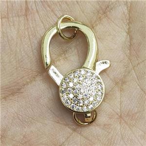 Copper Lobster Clasp Pave Zircon Gold Plated, approx 9-18mm