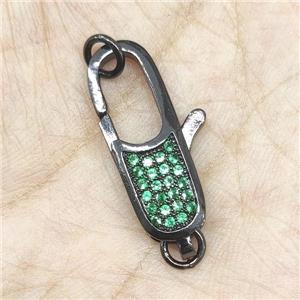 Copper Lobster Clasp Pave Green Zircon Black Plated, approx 9-29mm