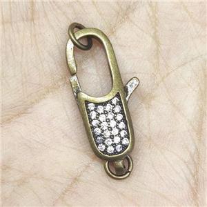Copper Lobster Clasp Pave Zircon Antique Bronze, approx 9-29mm