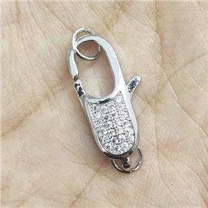 Copper Lobster Clasp Pave Zircon Platinum Plated, approx 9-29mm