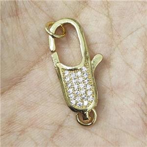Copper Lobster Clasp Pave Zircon Gold Plated, approx 9-29mm