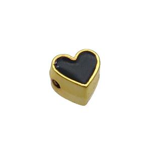 Copper Heart Beads Black Enamel Gold Plated, approx 7.5mm