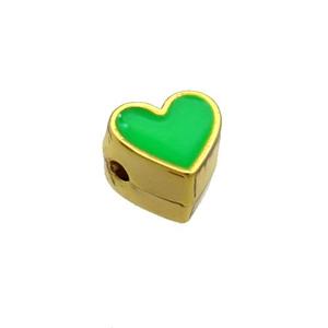 Copper Heart Beads Green Enamel Gold Plated, approx 7.5mm