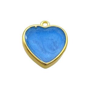 Copper Heart Pendant Blue Enamel Gold Plated, approx 15mm
