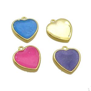 Copper Heart Pendant Enamel Gold Plated Mixed, approx 15mm