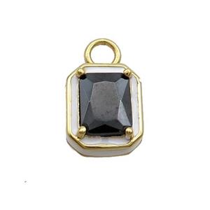 Copper Rectangle Pendant Pave Black Crystal Glass White Enamel Gold Plated, approx 9.5-11mm