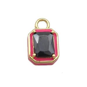 Copper Rectangle Pendant Pave Black Crystal Glass Red Enamel Gold Plated, approx 9.5-11mm