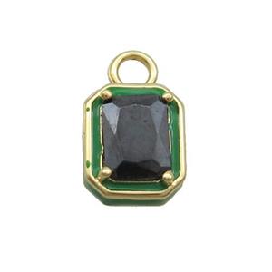 Copper Rectangle Pendant Pave Black Crystal Glass Green Enamel Gold Plated, approx 9.5-11mm