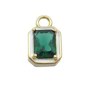 Copper Rectangle Pendant Pave Green Crystal Glass White Enamel Gold Plated, approx 9.5-11mm
