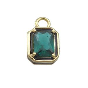 Copper Rectangle Pendant Pave Green Crystal Glass Black Enamel Gold Plated, approx 9.5-11mm