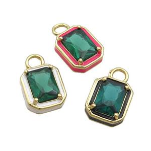 Copper Rectangle Pendant Pave Green Crystal Glass Enamel Gold Plated Mixed, approx 9.5-11mm