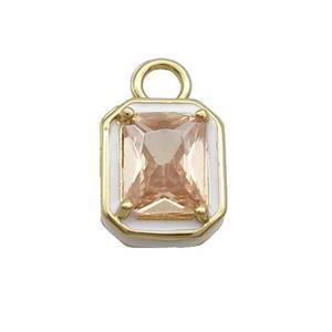 Copper Rectangle Pendant Pave Champagne Crystal Glass White Enamel Gold Plated, approx 9.5-11mm