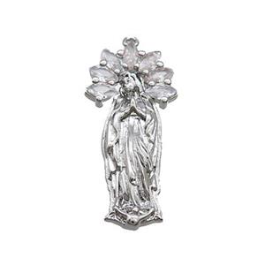 Copper Pendant Pave Zircon Virgin Mary Platinum Plated, approx 7-25mm