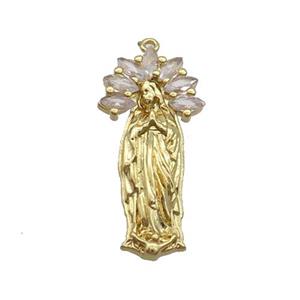 Copper Pendant Pave Zircon Virgin Mary Gold Plated, approx 7-25mm