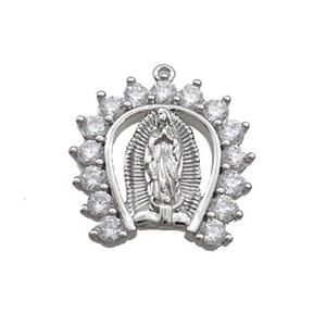 Copper Pendant Pave Zircon Virgin Mary Platinum Plated, approx 17-17.5mm
