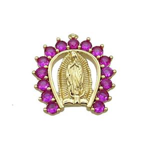 Copper Pendant Pave Zircon Virgin Mary Gold Plated, approx 17-17.5mm