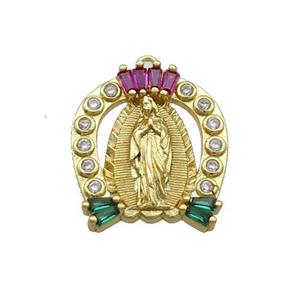Copper Pendant Pave Zircon Virgin Mary Gold Plated, approx 16-17.5mm
