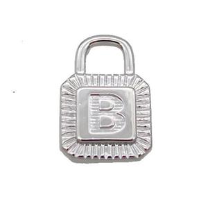 Copper Lock Pendant B-Letter Platinum Plated, approx 10-15mm