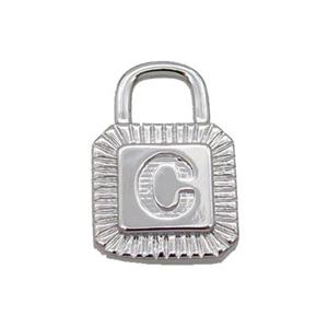 Copper Lock Pendant C-Letter Platinum Plated, approx 10-15mm