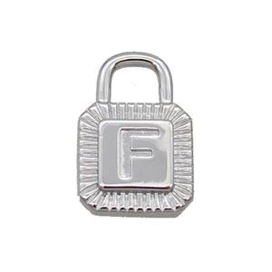 Copper Lock Pendant F-Letter Platinum Plated, approx 10-15mm
