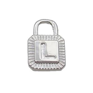 Copper Lock Pendant L-Letter Platinum Plated, approx 10-15mm