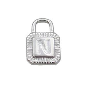 Copper Lock Pendant N-Letter Platinum Plated, approx 10-15mm