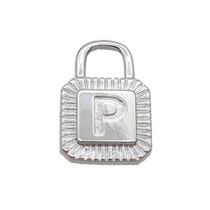 Copper Lock Pendant P-Letter Platinum Plated, approx 10-15mm