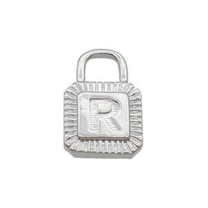 Copper Lock Pendant R-Letter Platinum Plated, approx 10-15mm