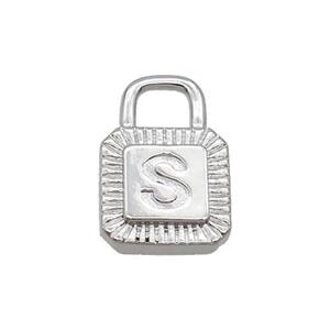 Copper Lock Pendant S-Letter Platinum Plated, approx 10-15mm