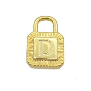 Copper Lock Pendant D-Letter Gold Plated, approx 10-15mm